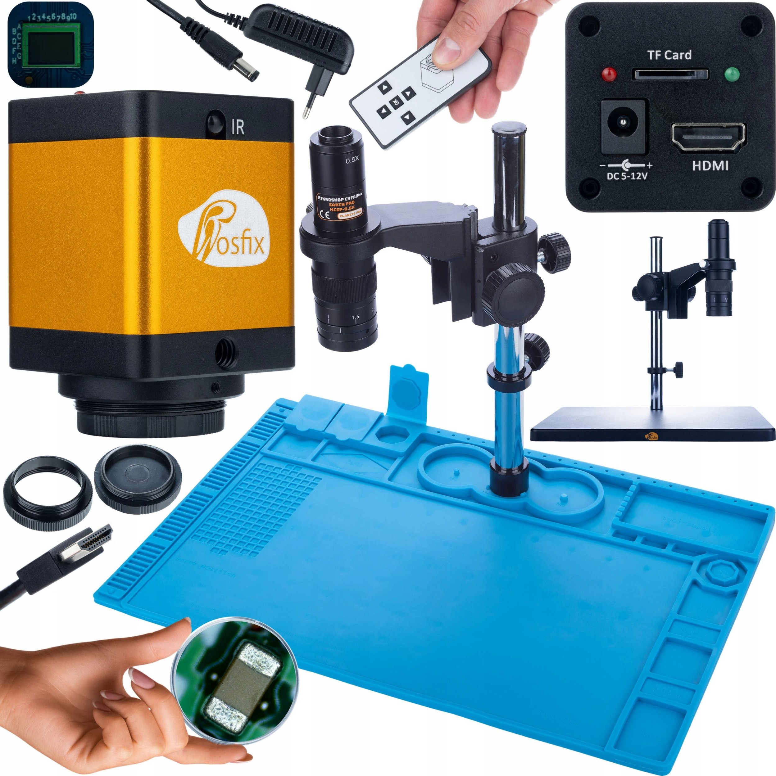 Mikroskop Rosfix MIKROSKOP CYFROWY STABILNY KAMERA HDMI TF SILIKONOWA MATA ŻELAZNA PODSTAWA