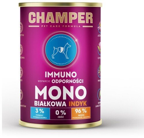 Wiejska Zagroda CHAMPER IMMUNO jedno-białkowa indyk mokra karma dla psa 400g