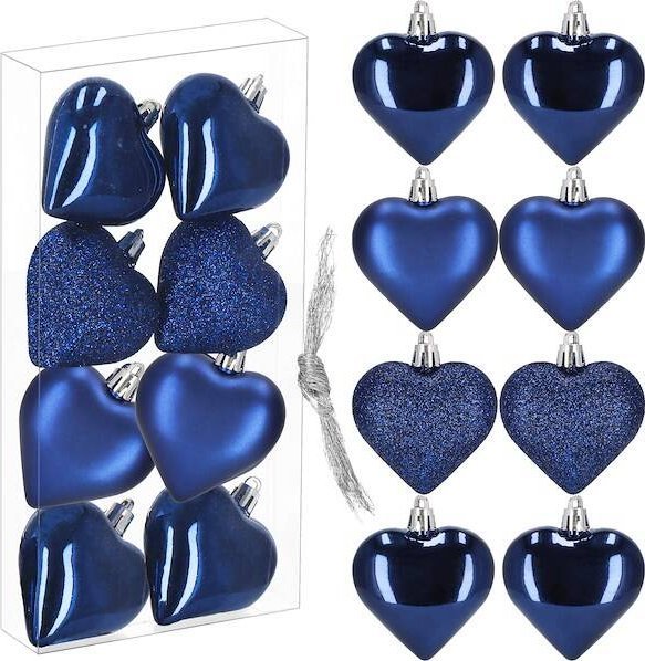 Springos Bombki choinkowe 8 szt. ozdoby świąteczne 7 cm serca, granatowe UNIWERSALNY