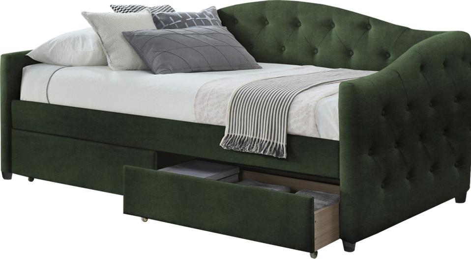 Selsey SELSEY Łóżko tapicerowane Navarno z szufladami 90x200 cm ciemnozielone