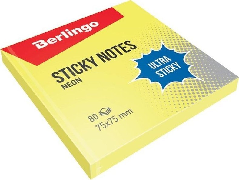 Berlingo Bloczek samoprzylepny 75x75 żółty 80K (12szt)
