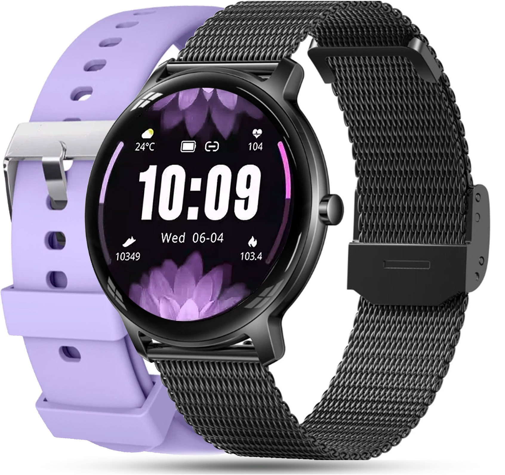Smartwatch Damski z Bransoletą Mesh Pomiar Tętna, Ciśnienia, Powiadomienia