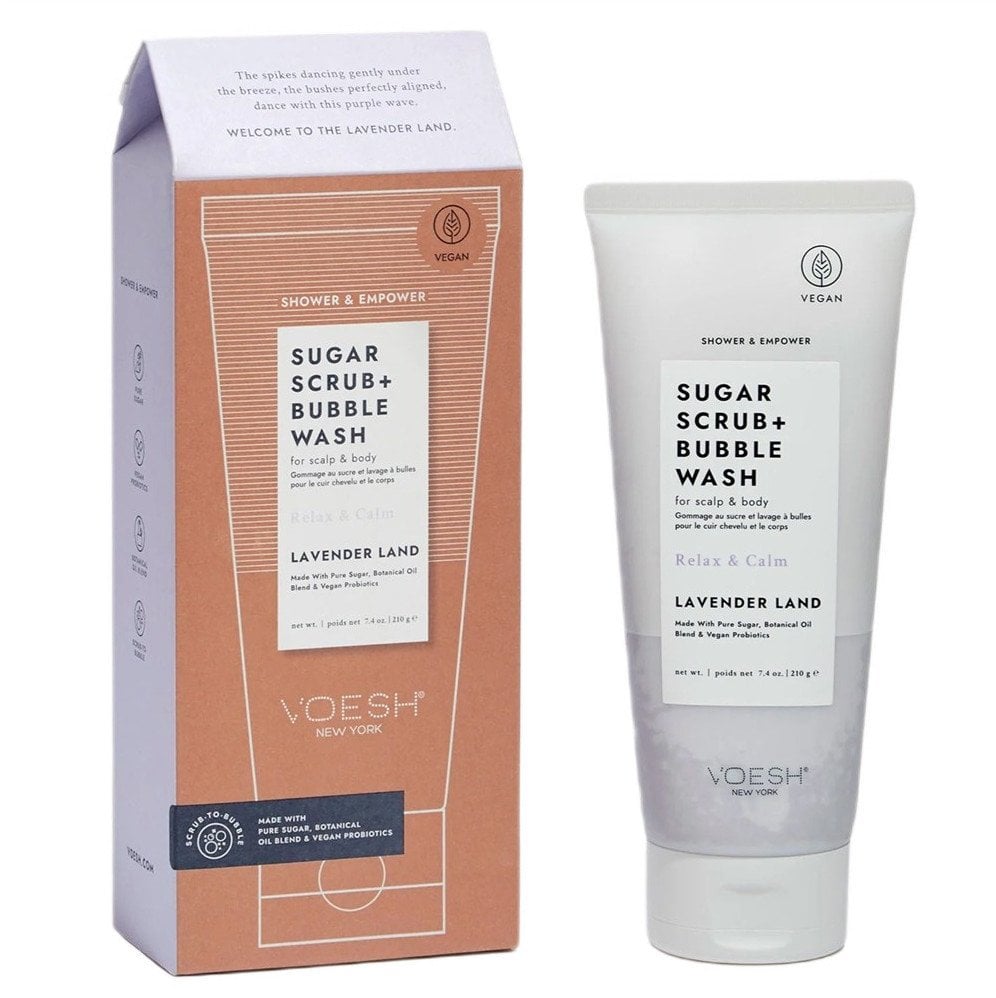 VOESH_Sugar Scrub + Bubble Wash peeling i pianka do mycia skóry głowy i ciała Lavender Land 210g