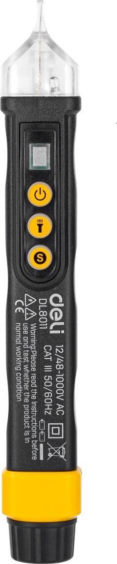 Deli Bezdotykowy tester napięcia Deli Tools EDL8011, 12/48-1000V AC (czarny)