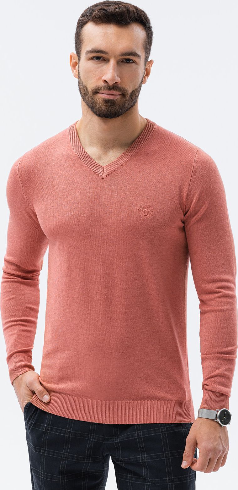 Ombre Sweter męski E191 - różowy L