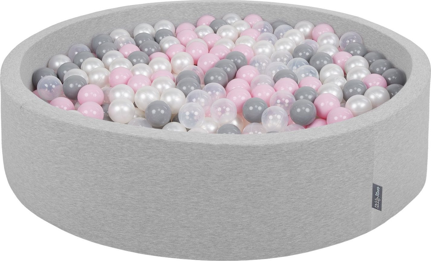 KiddyMoon KiddyMoon Suchy basen okrągły z piłeczkami 7cm 120x30 jasnoszary: perła-szary-transparent-pudrowy róż 120x30/1000piłek Zabawka basen piankow