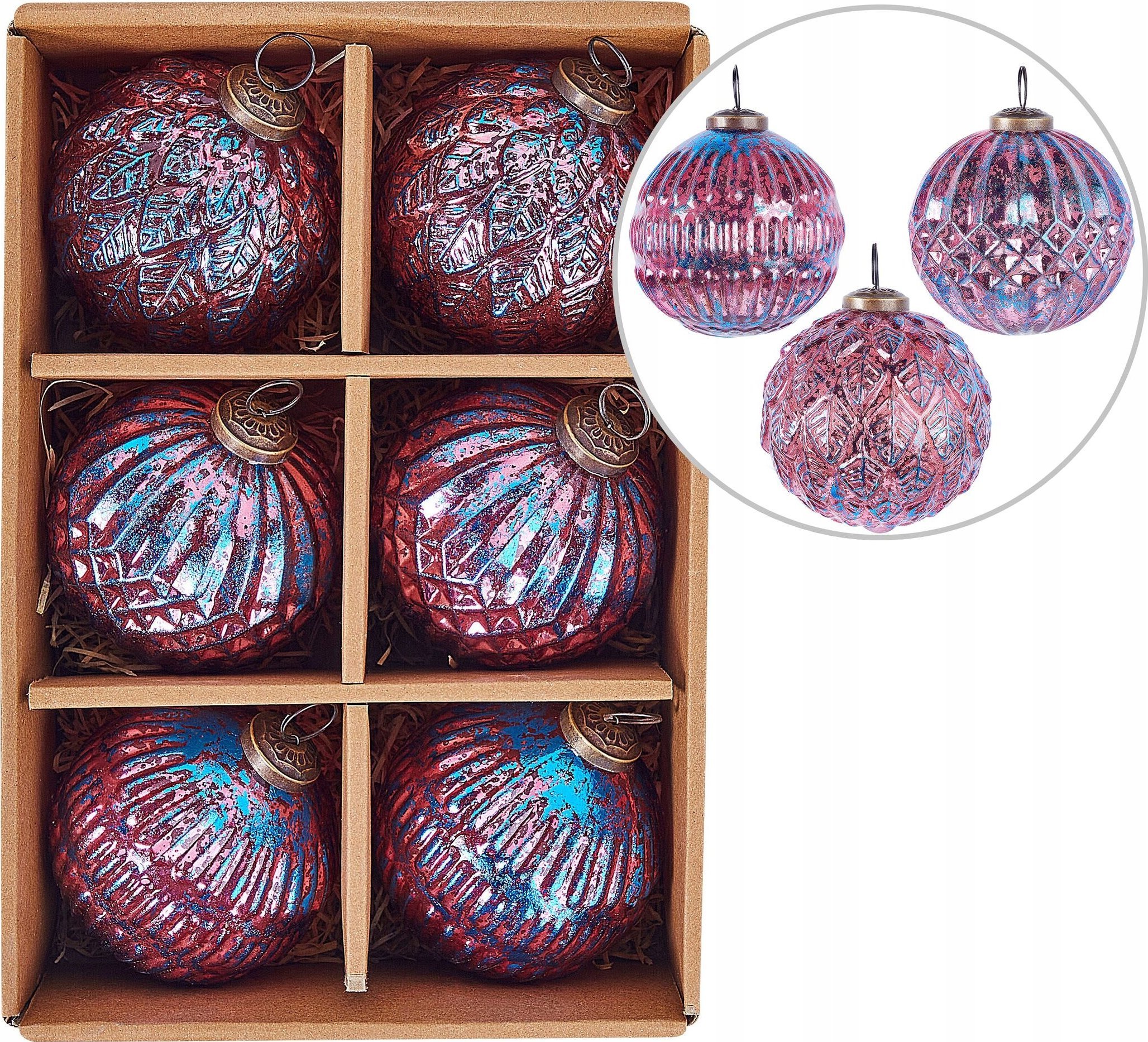 Beliani Zestaw 6 bombek szklanych różowy ASTRAL