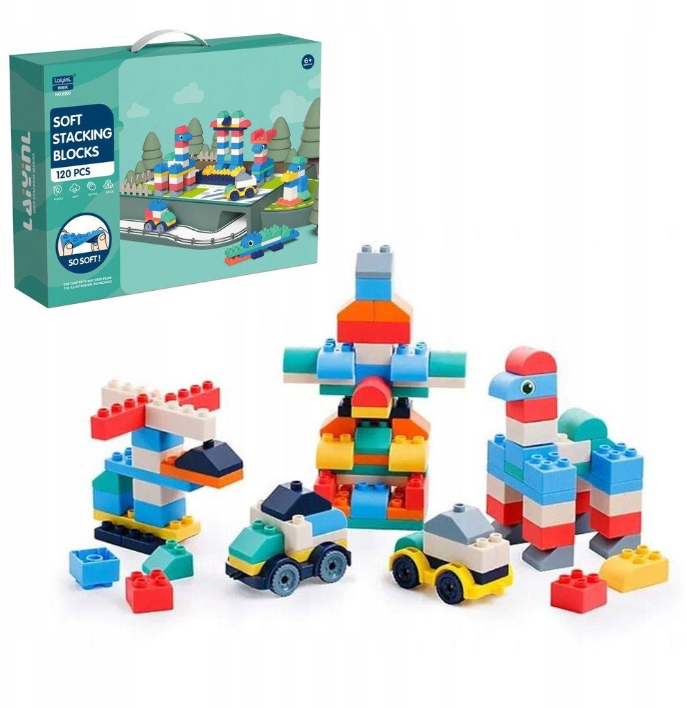 Klocki gumowe miękkie sensoryczne konstrukcyjne duże zestaw XXL 120 SZT