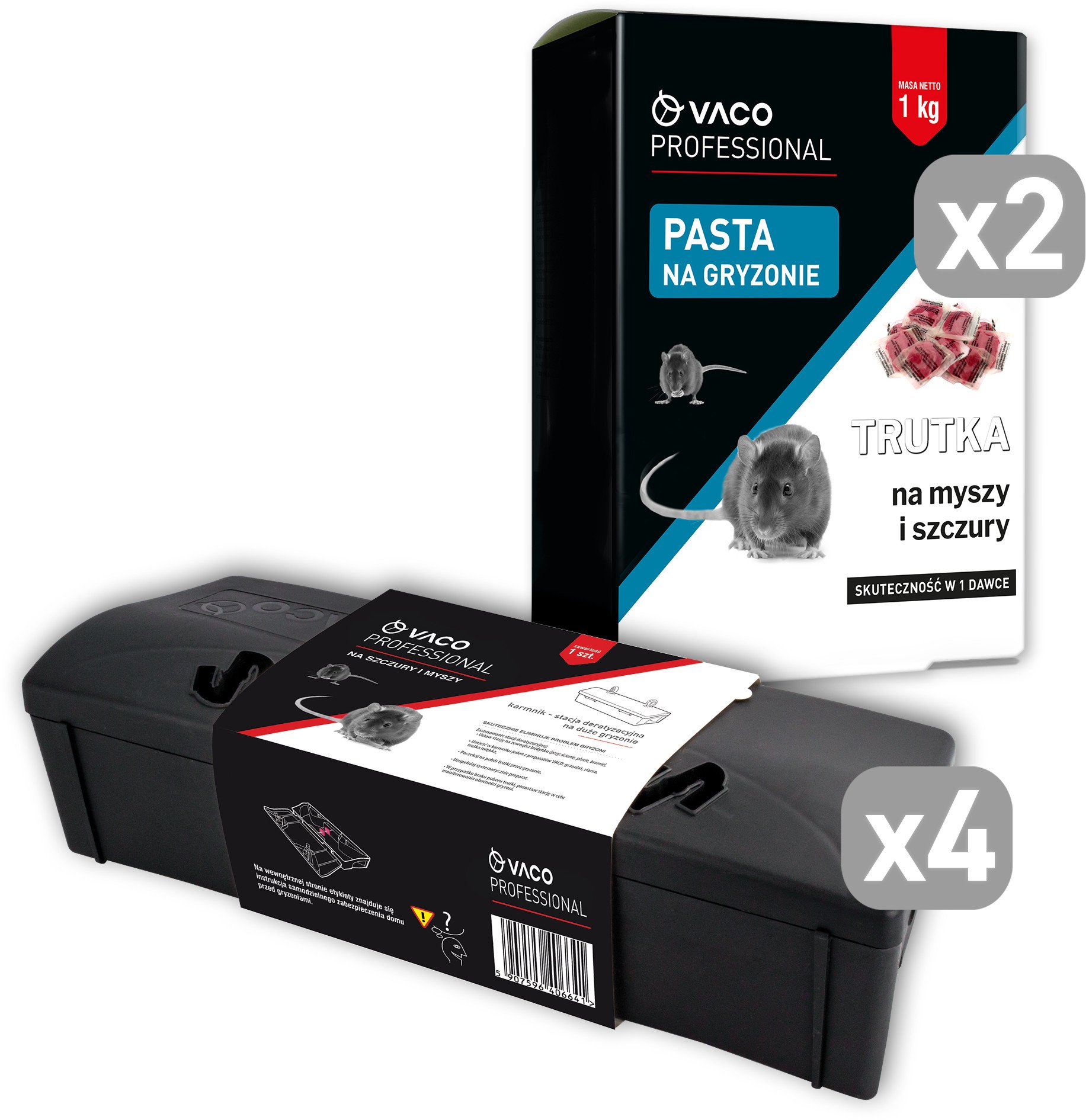 Zestaw Deratyzacyjny 2x Trutka na Myszy i Szczury 1 kg + 4x Karmnik Stacja