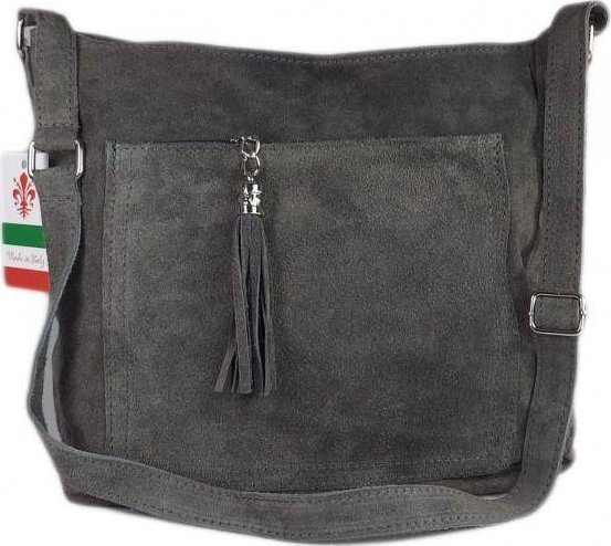 Kemer Duża włoska listonoszka A4 , worek na ramię ,zamsz naturalny ,Szara WAF567G