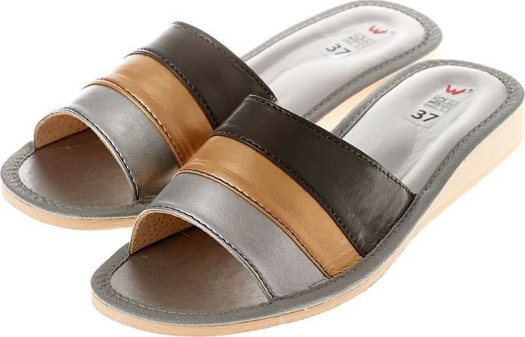 Wójciak Eleganckie pantofle ze skóry na delikatnym koturnie pw041 srebrny 37