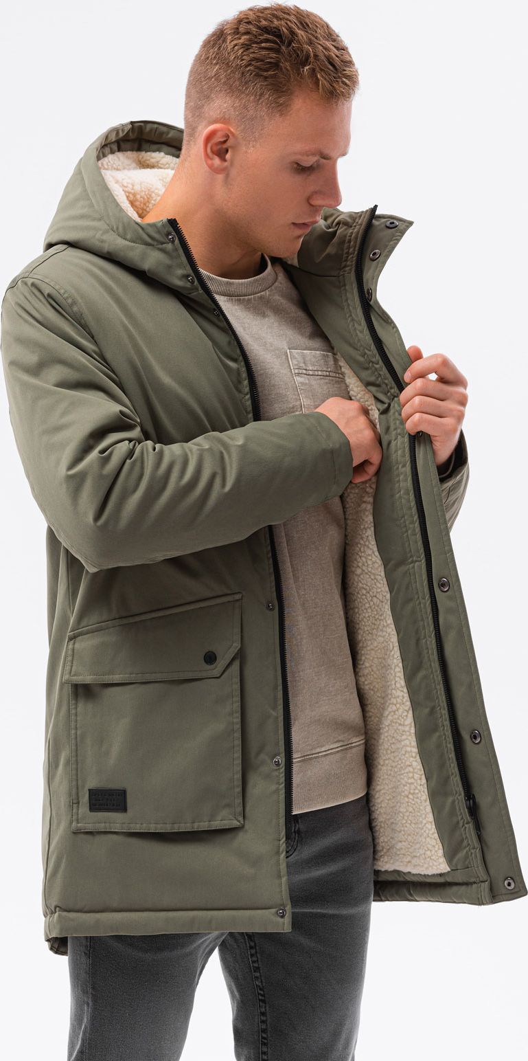 Ombre Kurtka męska zimowa C517 - oliwkowa M