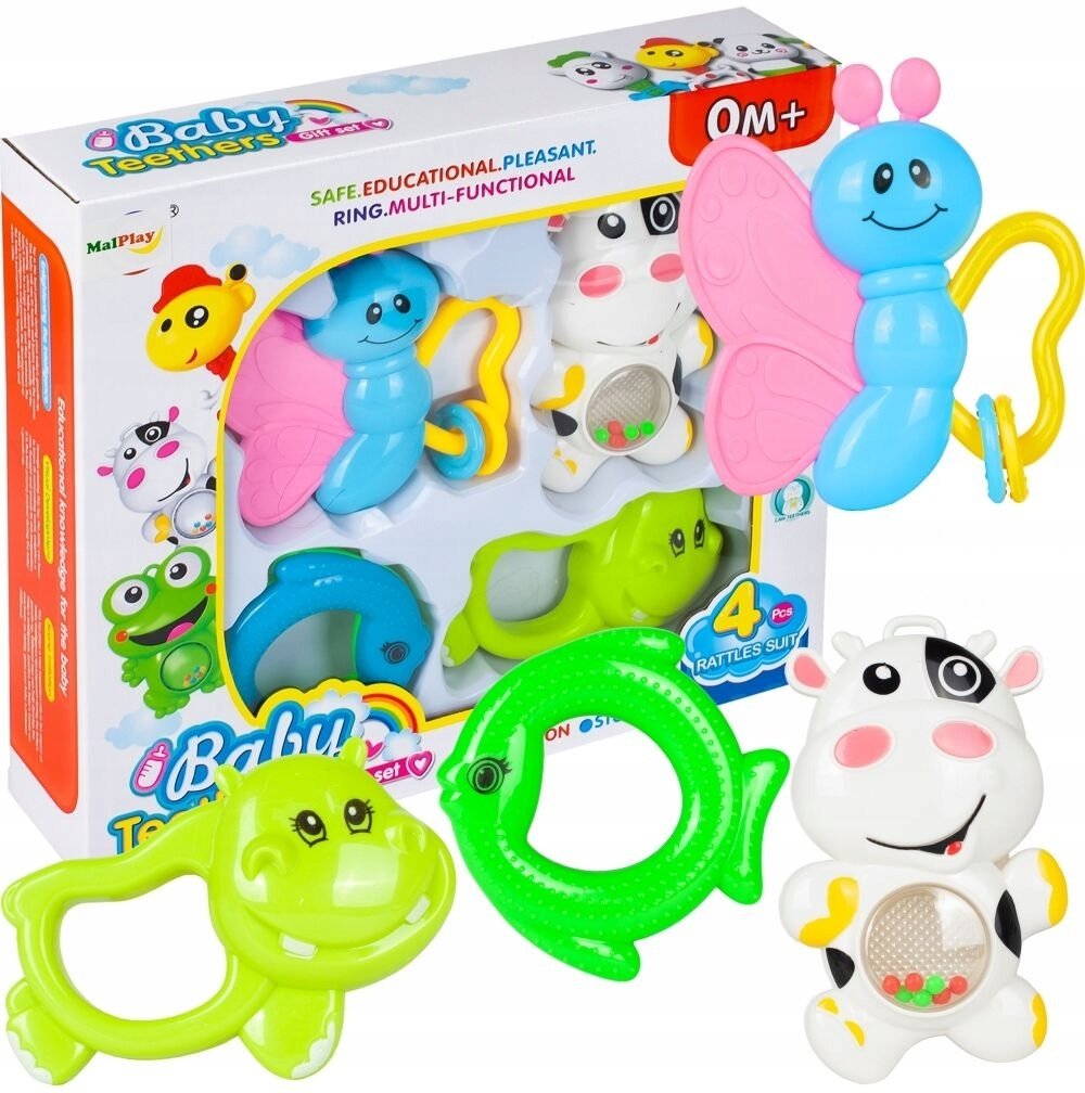 Grzechotki, Gryzaki dla Malucha - Krówka, Motyl, Rybka, Hipcio