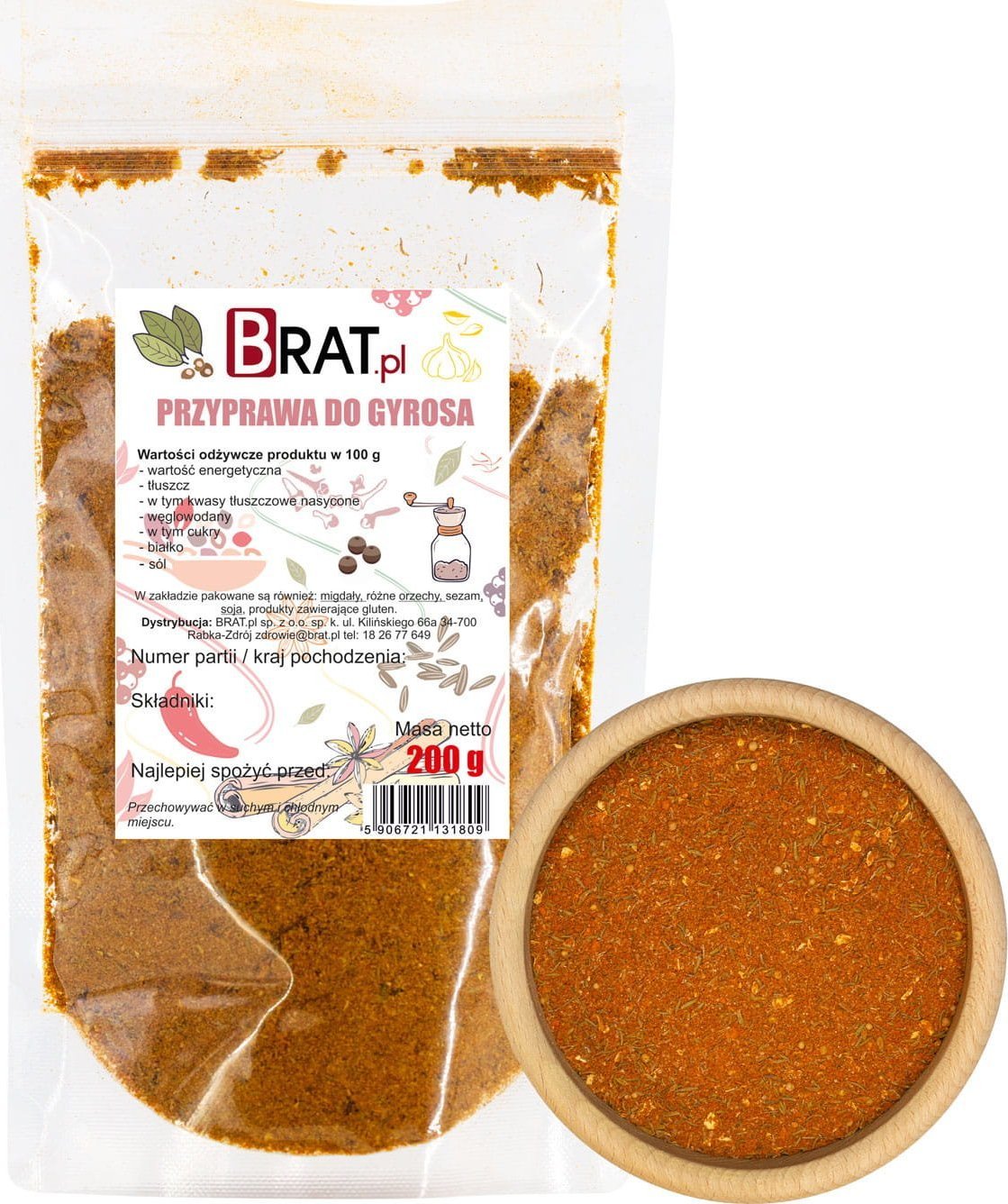 BRAT.PL Przyprawa do gyrosa GYROS 200g bez DODATKÓW