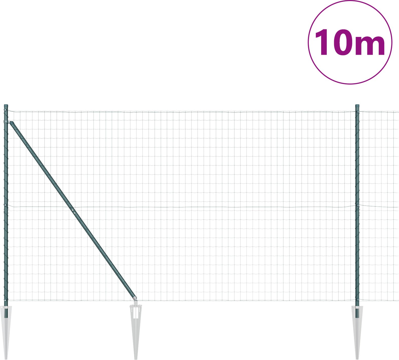 vidaXL Ogrodzenie Euro z 7 słupkami z kolcami 1.6x10 m ze stali ocynkowanej zielone