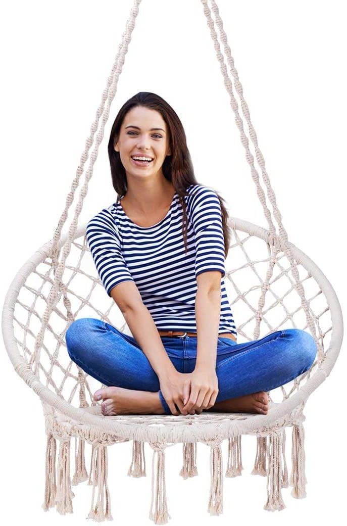 Ażurowa huśtawka ogrodowa, fotel wiszący, bocianie gniazdo 150kg beżowy