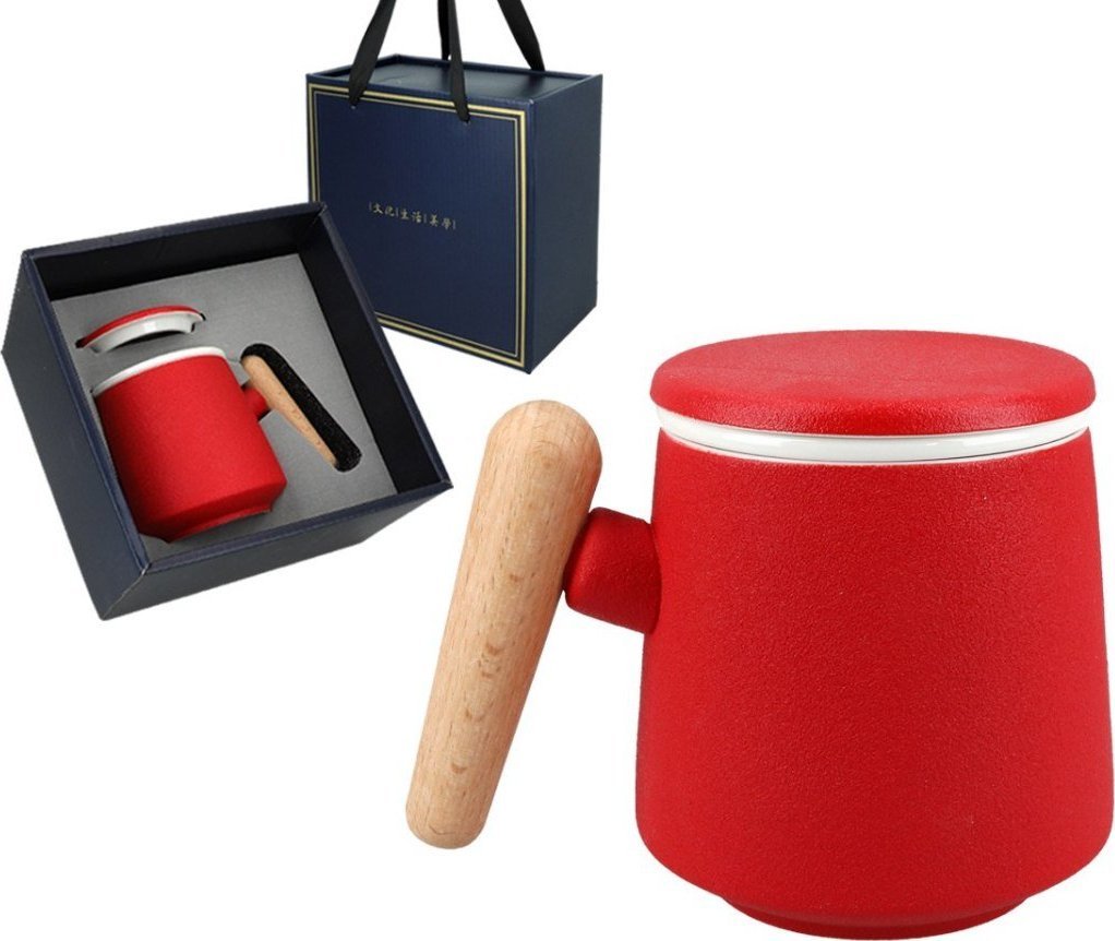 Hanipol Kubek z ceramicznym sitkiem i przykrywką. czerwony.