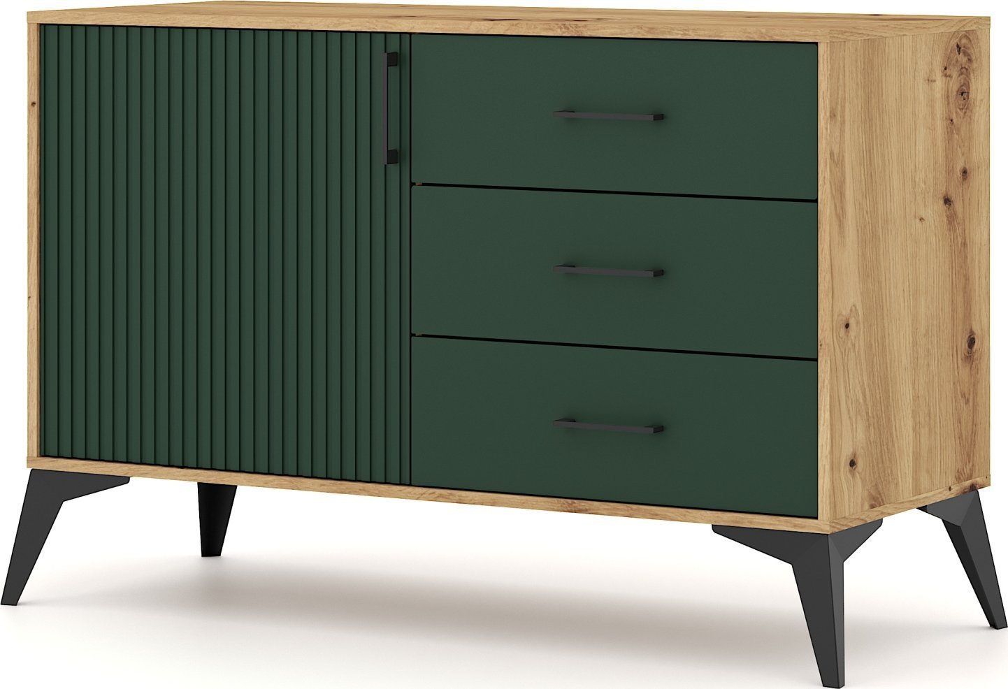 Vivaldi Meble LUGO LU03 KOMODA 1D3S DĄB ARTISAN/ZIELONY SOFT 5W+