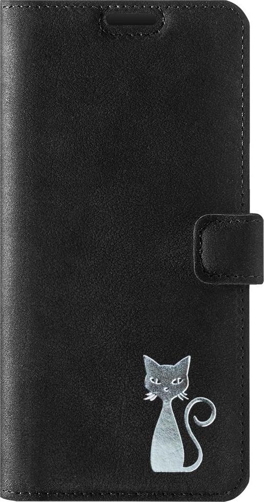 Surazo Wallet case - Nubuk Czarny - Srebrny Kot Xiaomi Redmi Note 9 Pro / 9s / 9 Pro Max