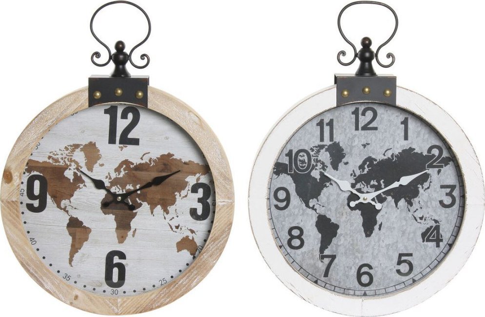DKD Home Decor Zegar Ścienny DKD Home Decor 40 x 4 x 54 cm Szkło Żelazo Drewno MDF Mapa Świata (2 Sztuk)