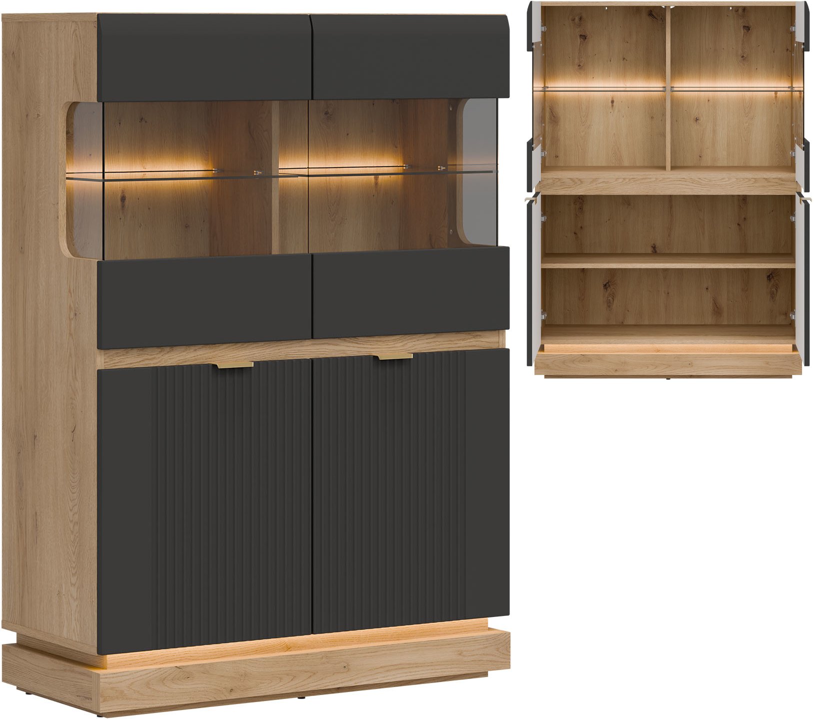 Witryna niska Oszklona szafka do jadalni Dąb Cremona Antracyt MILTON ML04