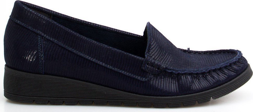 Sempre Mokasyny połyskujące skórzane granatowe Sempre-37