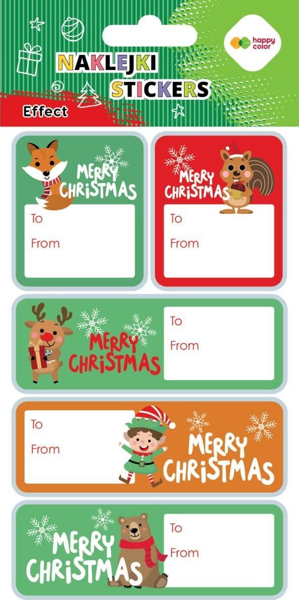 Naklejki EFFECT-Xmas Animals Tag, 10x20cm, Happy Color