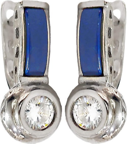 Lovrin Srebrne kolczyki 925 z niebieskim kamieniem i cyrkonią na angielskie zapięcie