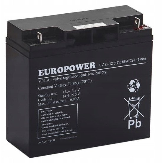 Akumulator AGM EUROPOWER serii EV 12V 20Ah/C10