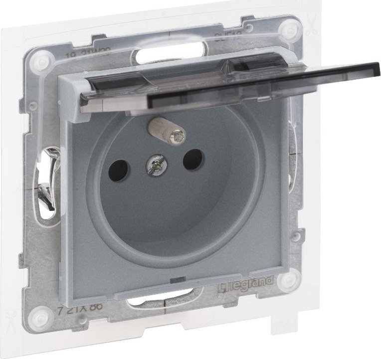 Legrand SUNO - Gniazdo 2P+Z IP44 - 16 A - 250 V~ - zaciski automatyczne - z przesłoną, Aluminium - Legrand 721386 himp