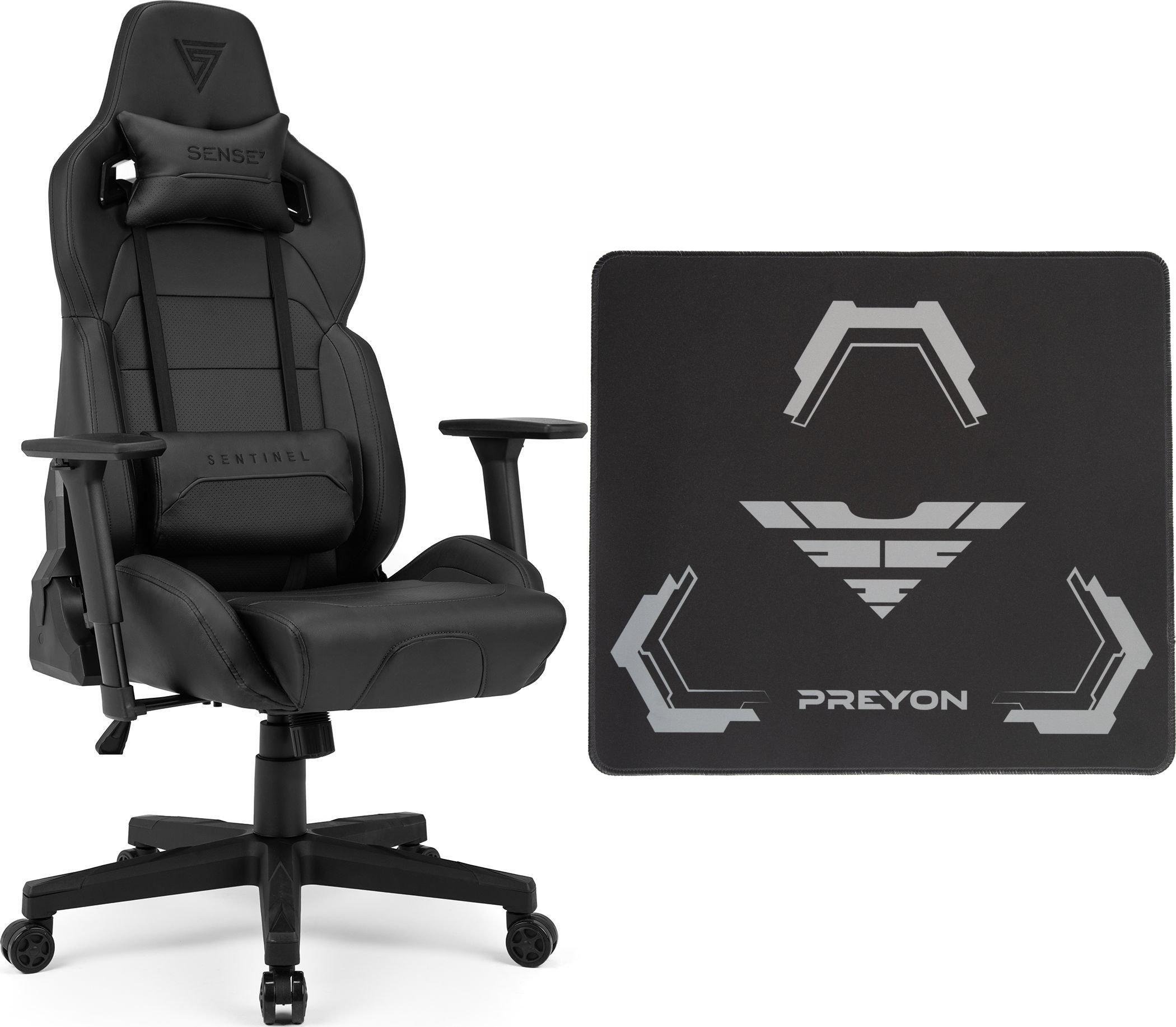 Fotel SENSE7 Sentinel PU czarny + Podkładka PREYON Falcon