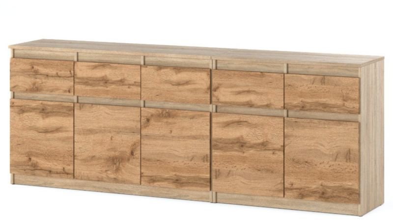 Komoda Nowoczesna Skandynawska 200cm 5 Szuflad Szafka Dąb Sonoma Wotan