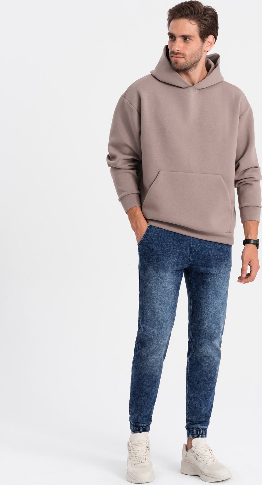 Ombre Spodnie męskie marmurkowe jeansowe JOGGERY - ciemnoniebieskie V1 OM-PADJ-0133 M