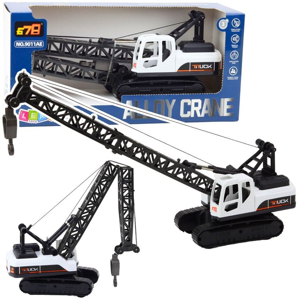 Dźwig Gąsienicowy Budowlany Obrót 360 Ruchomy Hak Biały LEAN Toys
