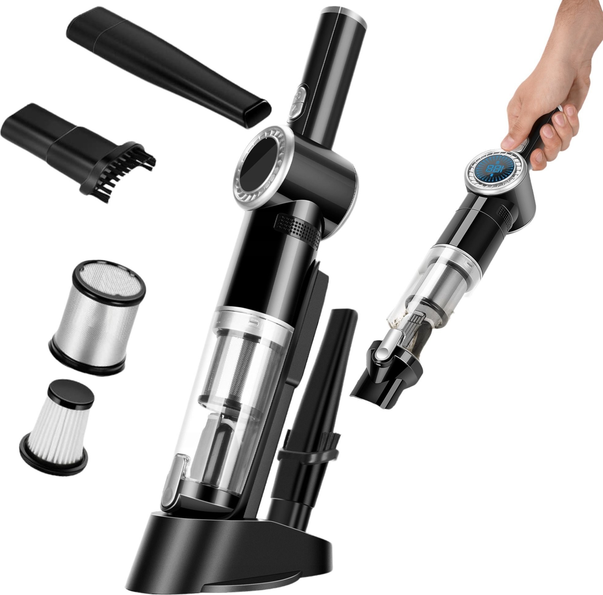 Odkurzacz ręczny TurboTronic Odkurzacz ręczny TurboTronic bezprzewodowy bezworkowy samochodowy mocny Srebrny