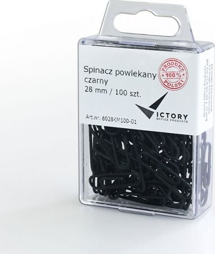 Victory Office Product SPINACZE BIUROWE VICTORY OFFICE 28MM 100 SZT. OKRĄGŁE POWLEKANE CZARNE POJEMNIK PLASTIKOWY ZAWIESZANY