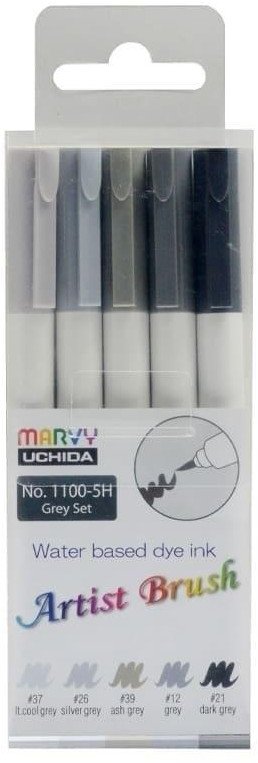 Flamastry Artist Brush Grey 5 kolorów