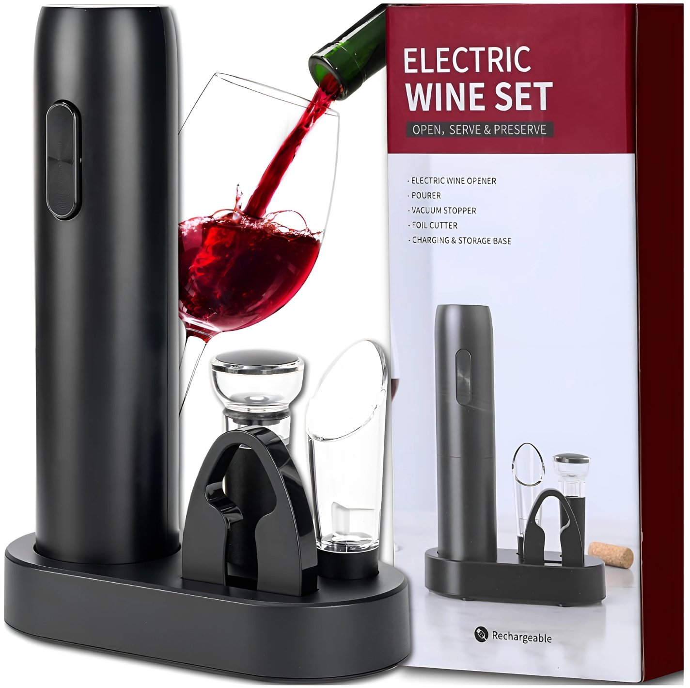 Zestaw elektrycznych otwieraczy do wina OTWIERACZ LEJEK KOREK KOMPLET 5w1