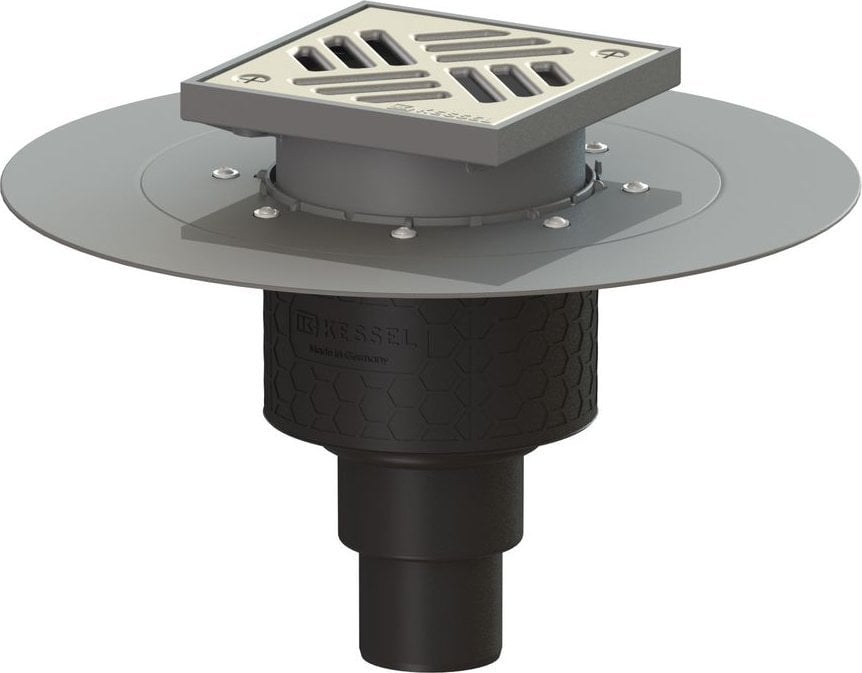 Wpust Ecoguss DN 50, odpł. pion., z kratką nierdz. 138x138, z kołnierzem klejonym