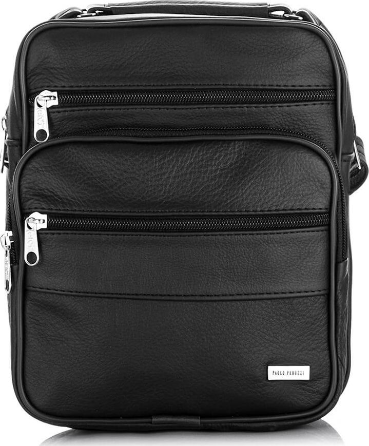 Paolo Peruzzi Skórzana listonoszka męska do pracy czarna PAOLO PERUZZI B-06