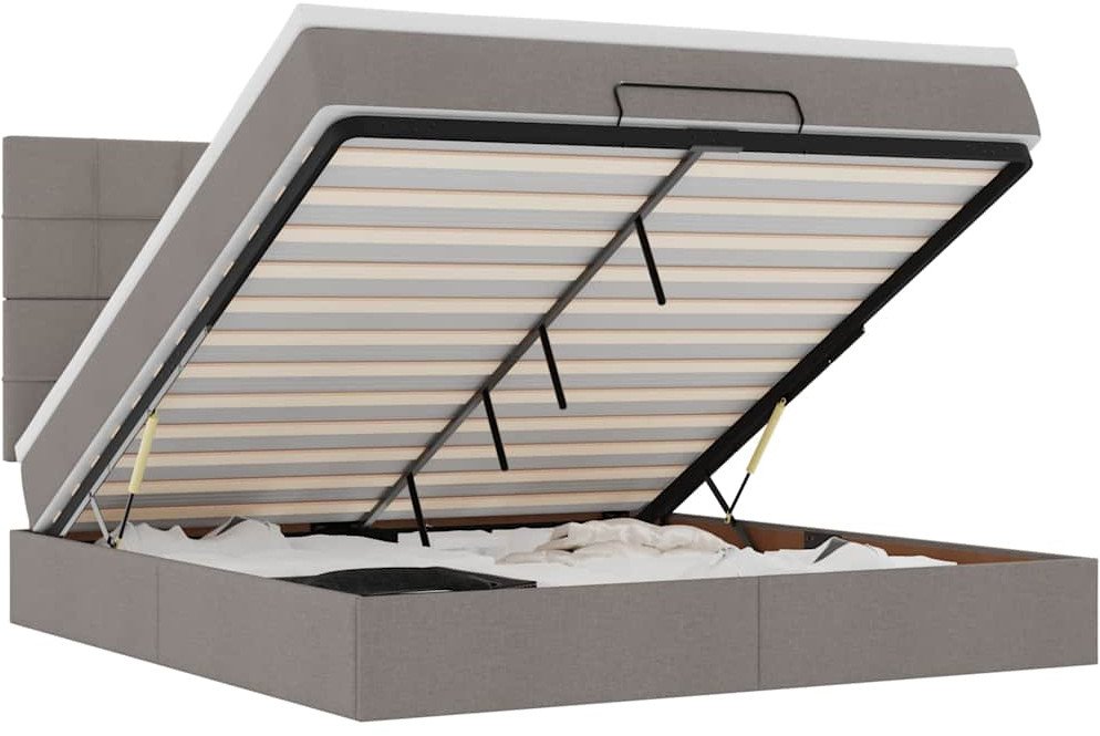 Rama łóżka otomana z materacem, taupe, 160x200 cm, tkanina