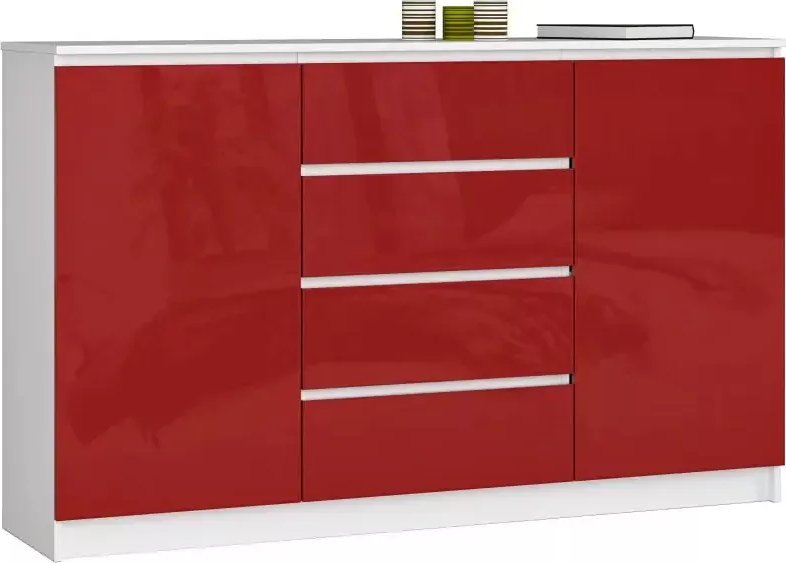 Elior Młodzieżowa komoda z szufladami biały + czerwony połysk - Gambi 4X