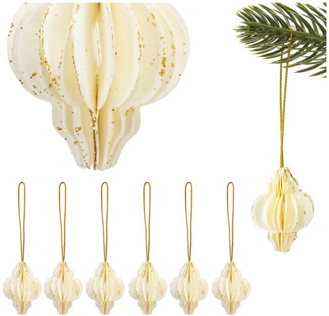 Papierowe bombki 6 szt. zawieszki choinkowe ozdoby świąteczne 4 cm rozkładane białe UNIWERSALNY