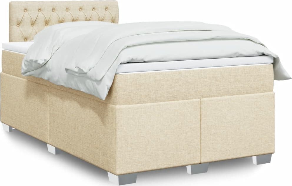 vidaXL vidaXL Łóżko kontynentalne z materacem, kremowe, 120x190 cm, tkanina