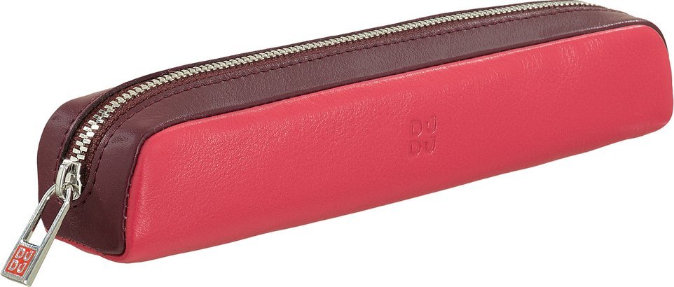 DuDu DUDU Skórzany piórnik Slim Design z metalową kieszenią na długopis, mały, minimalistyczny, 7x1,2 cala, kolorowy wzór NoSize