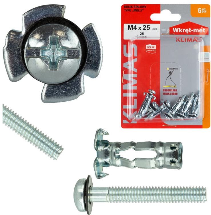 Kołek stalowy typu MOLLY M4x25 /6szt./