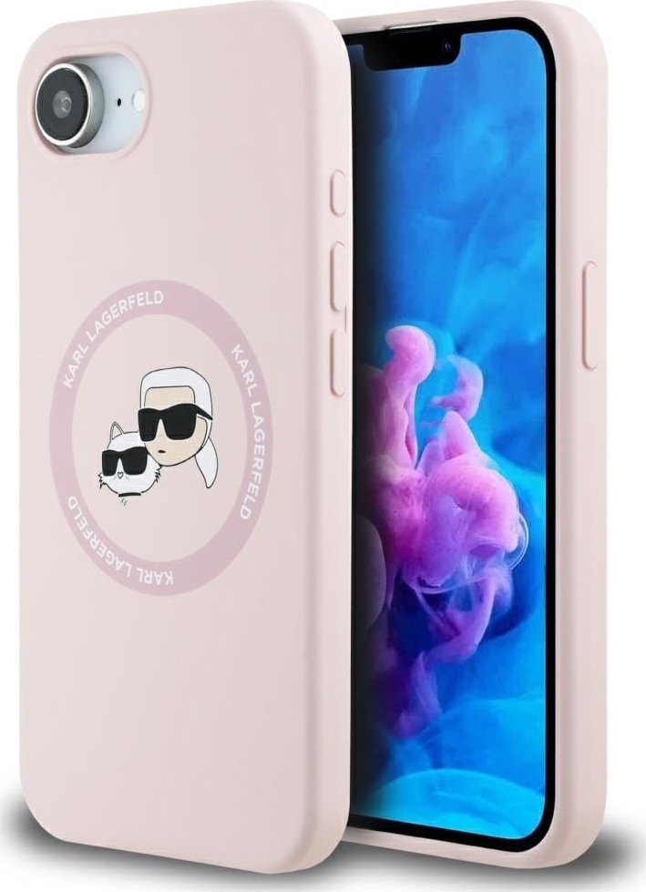 Etui Karl Lagerfeld Silicone Karl&Choupette Heads MagSafe do iPhone 16e różowy