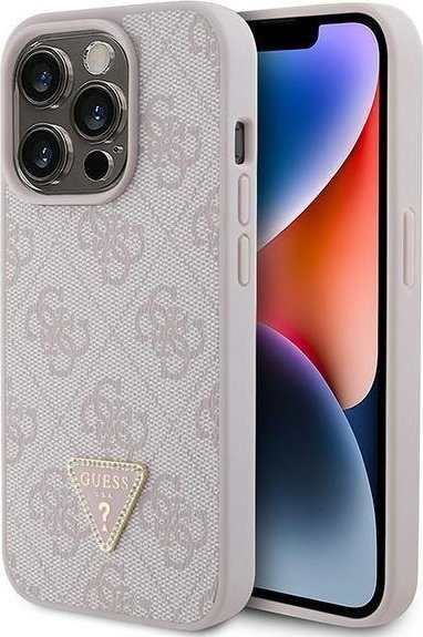 Guess GUHCP15LP4TDPP iPhone 15 Pro 6.1" różowy/pink hardcase Leather 4G Triangle Strass