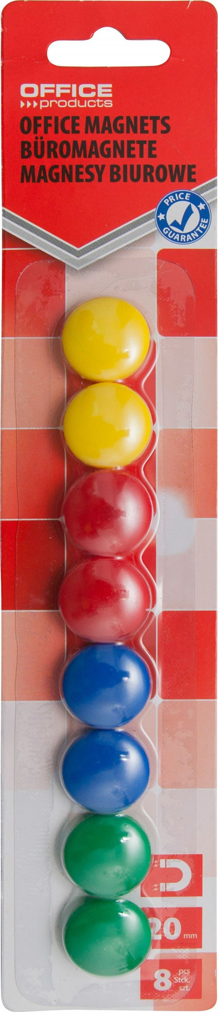 Office Products Magnesy do tablic OFFICE PRODUCTS, okrągłe, średnica 20mm, 8szt., blister, mix kolorów