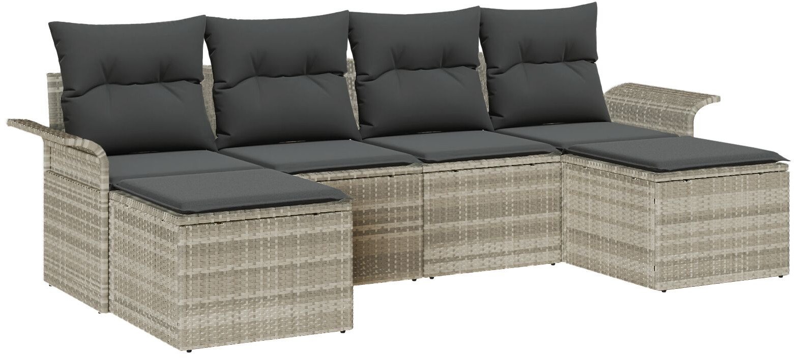 vidaXL 6-elementowy zestaw kanap ogrodowych z poduszkami jasnoszary polirattan, vidaXL 2-osobowa kanapa ogrodowa z miejscem do przechowywania i podusz